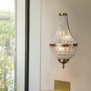 Rustic Brass Crystal Wall Sconce with Beaded Bedroom Lighting