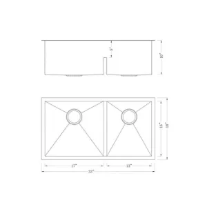 Sela 33" Double Basin Undermount Kitchen Sink with Low Divide in Stainless Steel