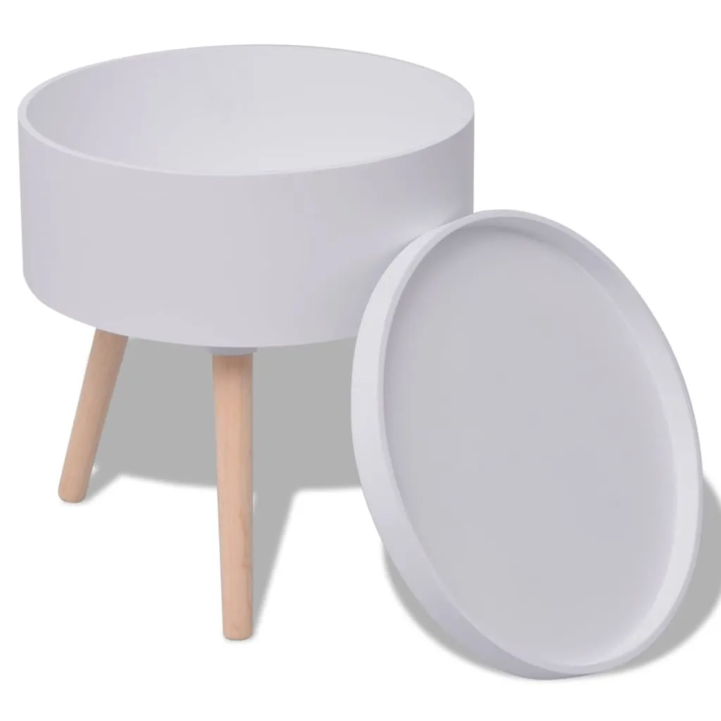 Side Table with Serving Tray Round 39.5x44.5 cm White