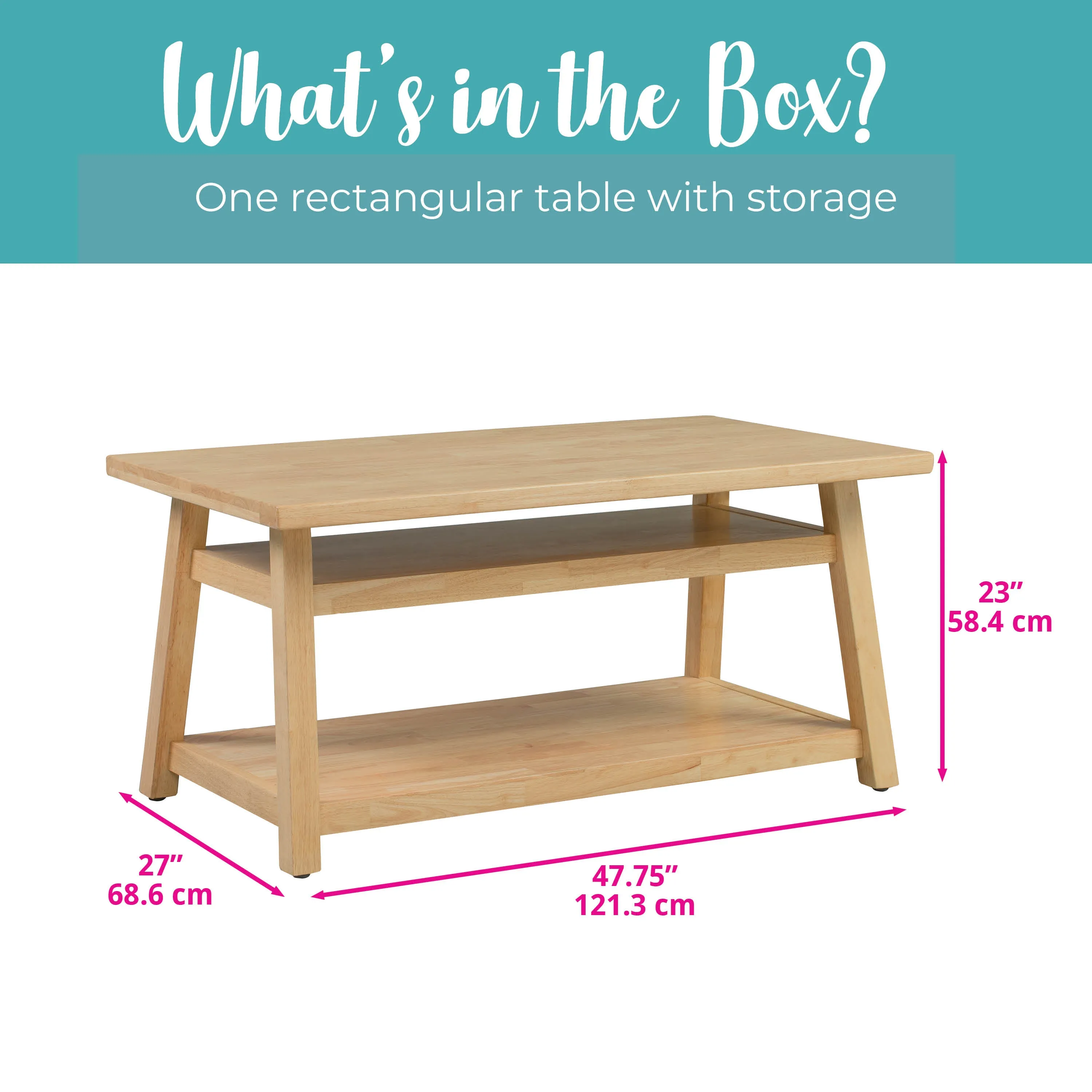 Sit n' Stash Solid Hardwood Trestle Table with Storage for Kids Playrooms