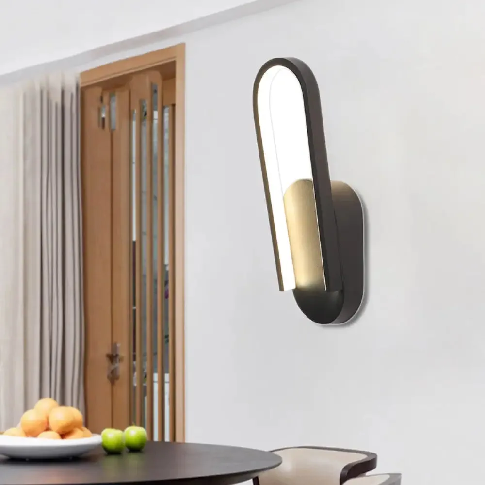 Sleek Semi-Oblong LED Sconce Light in Black/White, with Acrylic Shade - Warm/White Illumination