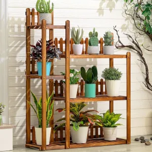 Three-Tier Wooden Flower Display Rack