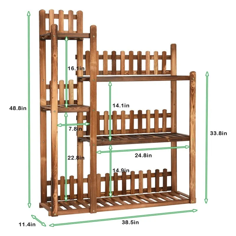 Three-Tier Wooden Flower Display Rack