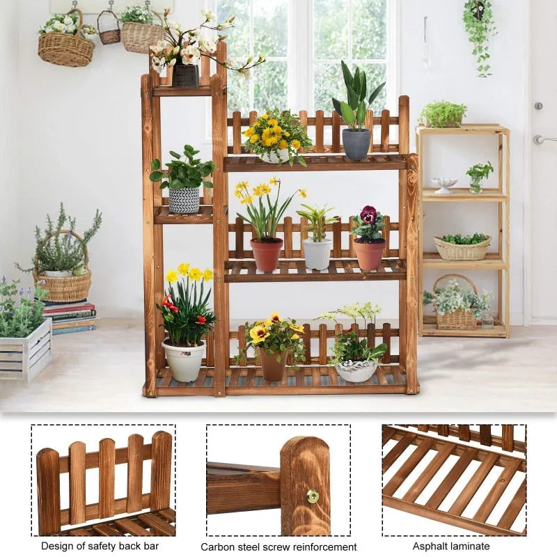 Three-Tier Wooden Flower Display Rack