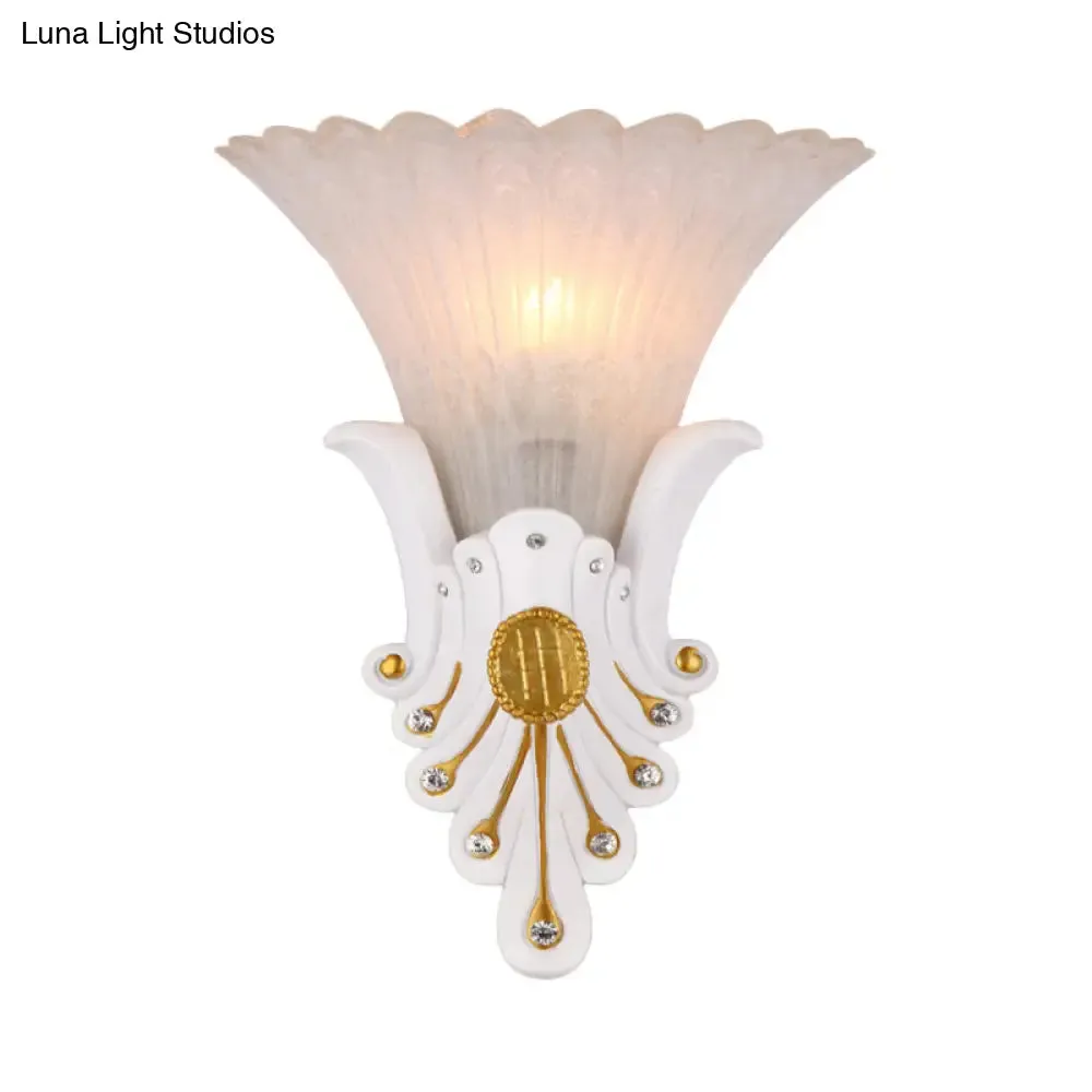 Traditional White/Yellow Glass Bedside Wall Light Sconce with Diamond Accent