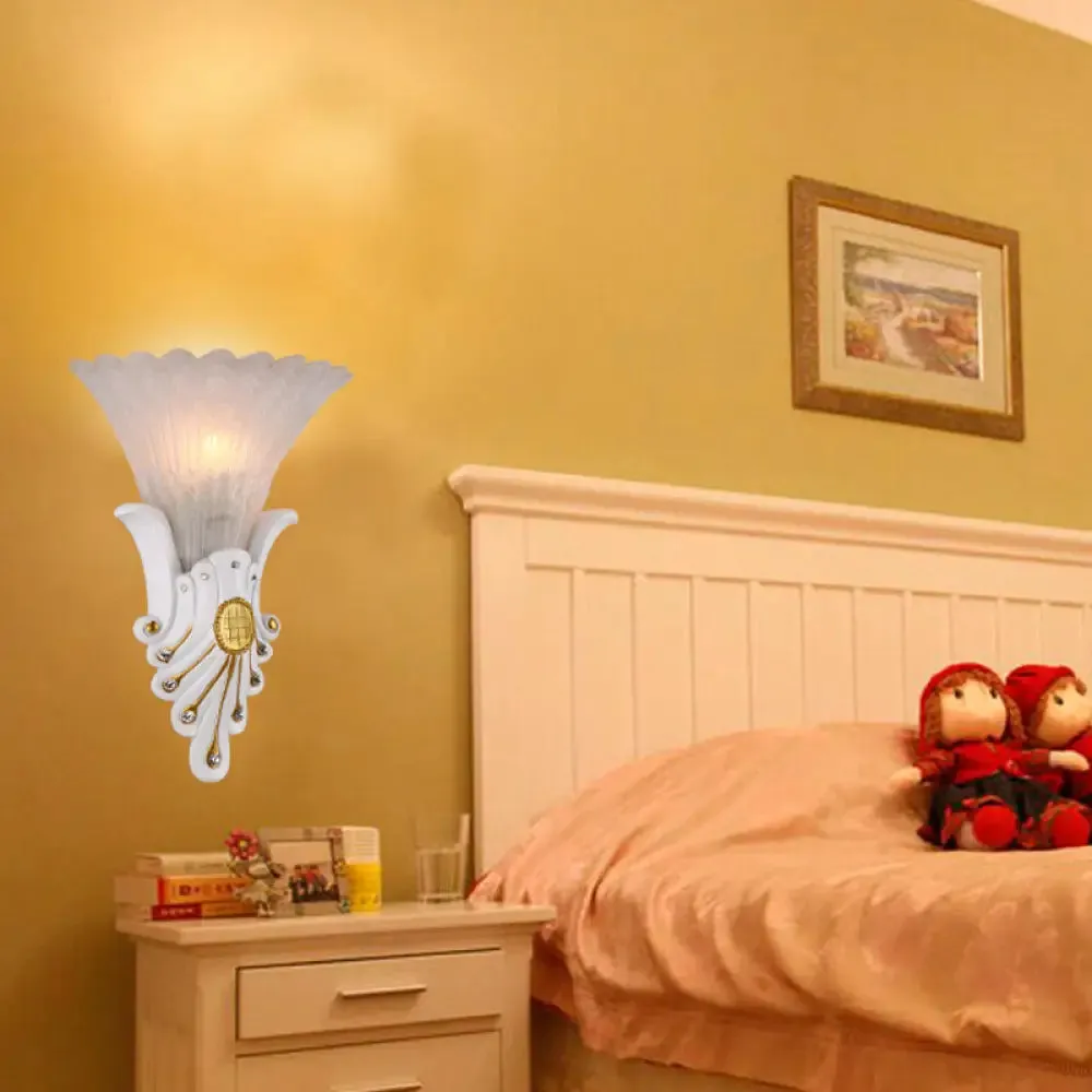 Traditional White/Yellow Glass Bedside Wall Light Sconce with Diamond Accent