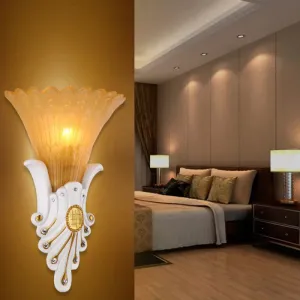 Traditional White/Yellow Glass Bedside Wall Light Sconce with Diamond Accent