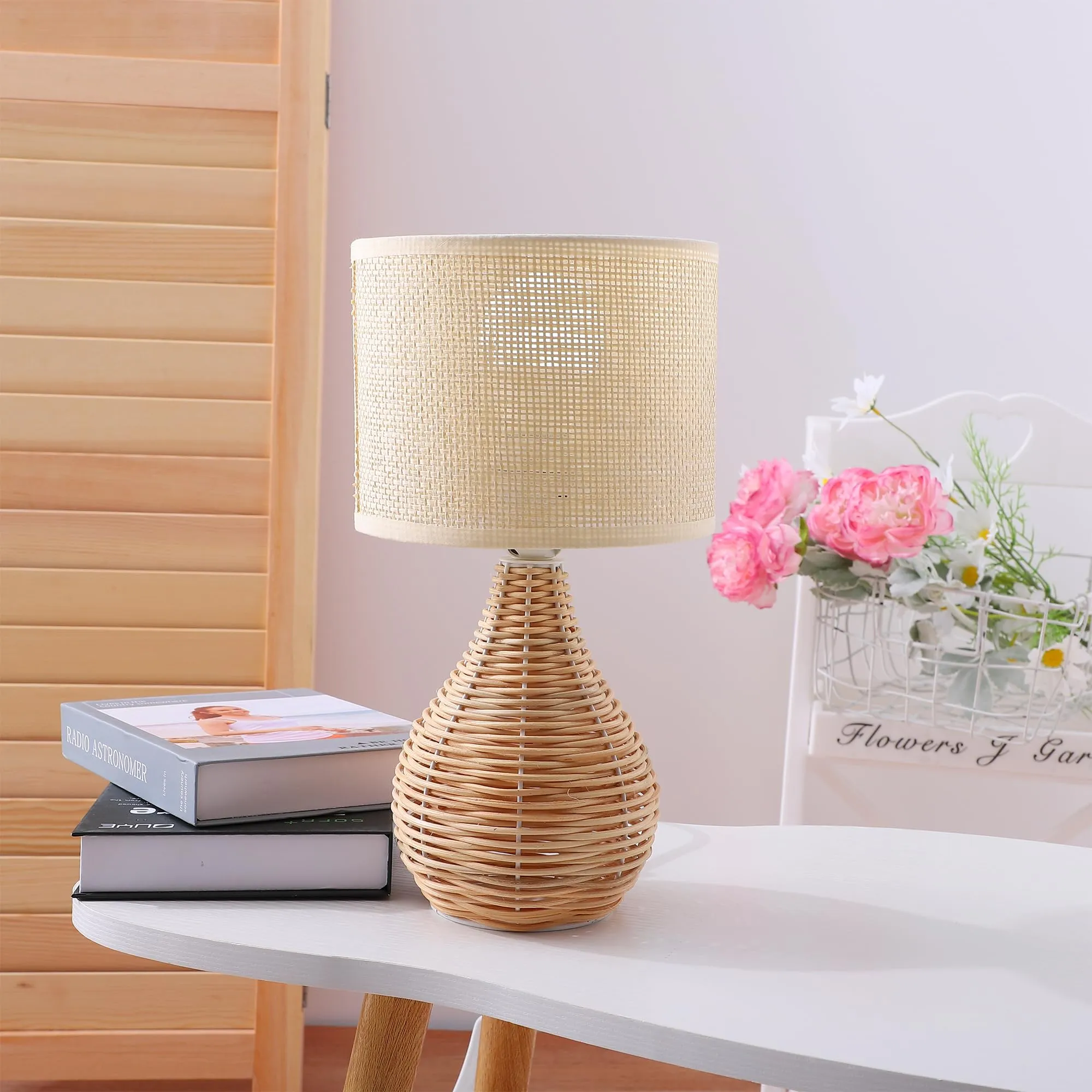 UMAI Table Lamp for Bedroom-31CM |Home Decor Light Made up of Rattan and Linen|Table Lamp for Study |Aesthetic Table Lamp for Living Room, Office Desk|Gift for House Warming Ceremony |Home Decor Items