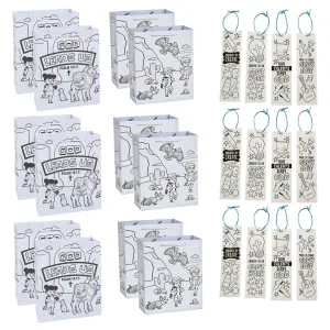 VBS Craft Supplies - DIY Paper Coloring Bags and Bookmarks for Kids (One Dozen of Each)