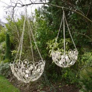 Vintage Metal Shabby Chic Hanging Basket Planters