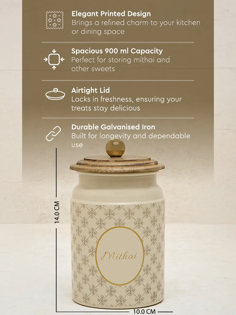 Westside Home Ivory Printed Mithai Canister