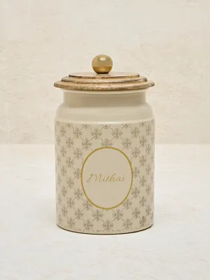 Westside Home Ivory Printed Mithai Canister