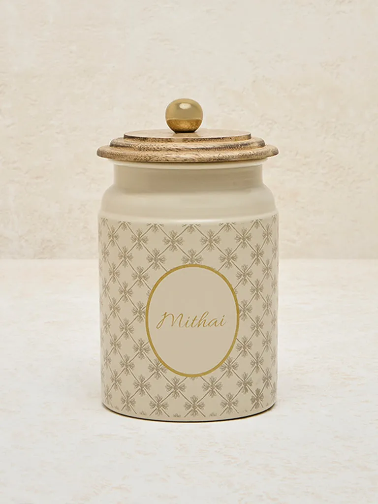 Westside Home Ivory Printed Mithai Canister