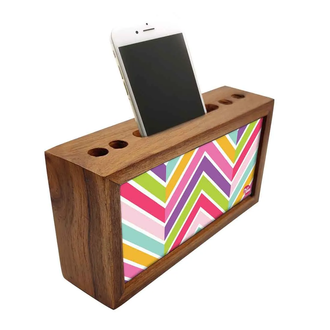 Wood desktop organizer Pen Mobile Stand - Colorful Lines