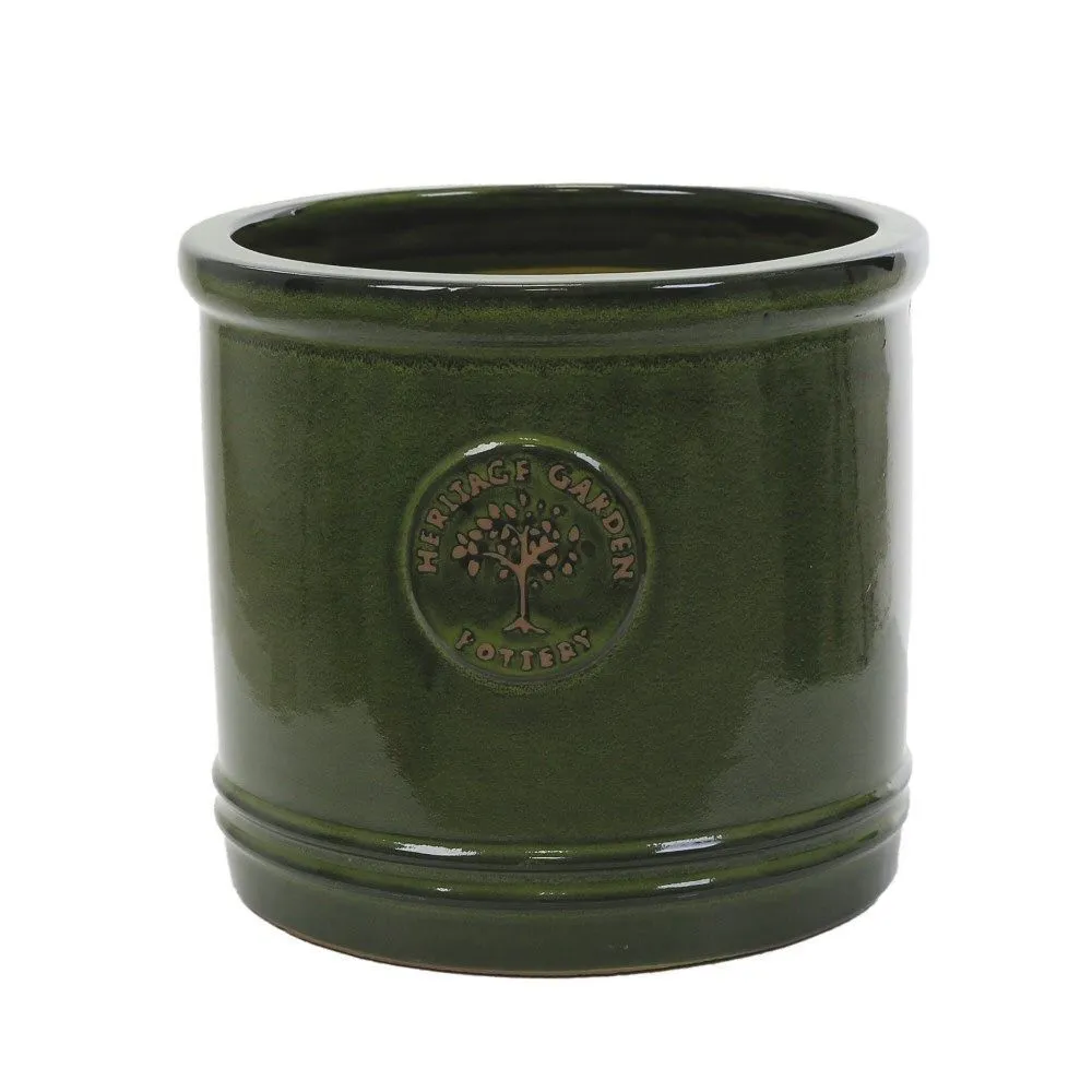 Woodlodge 30cm Glazed Dark Green Heritage Cylinder Pot